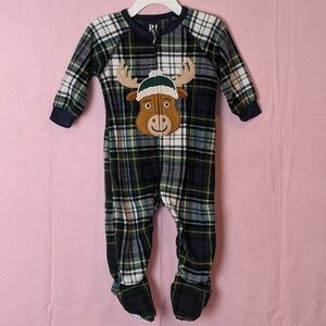 The Children's Place One Piece Footie Fleece Plaid Reindeer Christmas Pajama Set